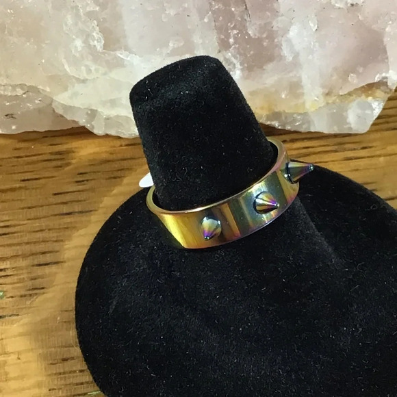 Gold Rainbow Stainless Steel Triple Spike Band Ring - Picture 2 of 5